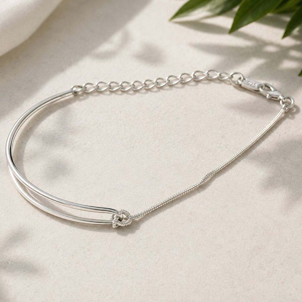 Sterling Silver Minimalist Knot Bracelet 925 Snake & Cable Chain
